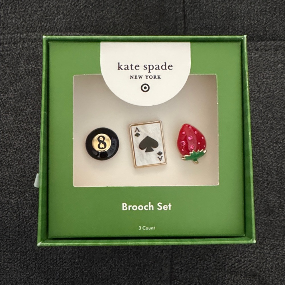 Kate Spade Black, White, and Red Brooch Set